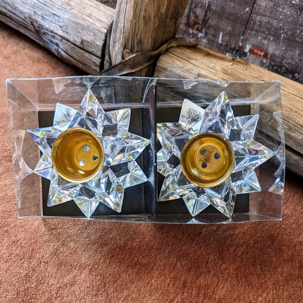 Vintage Starlite Acrylic Iridescent Star Candle Holders in Original Box